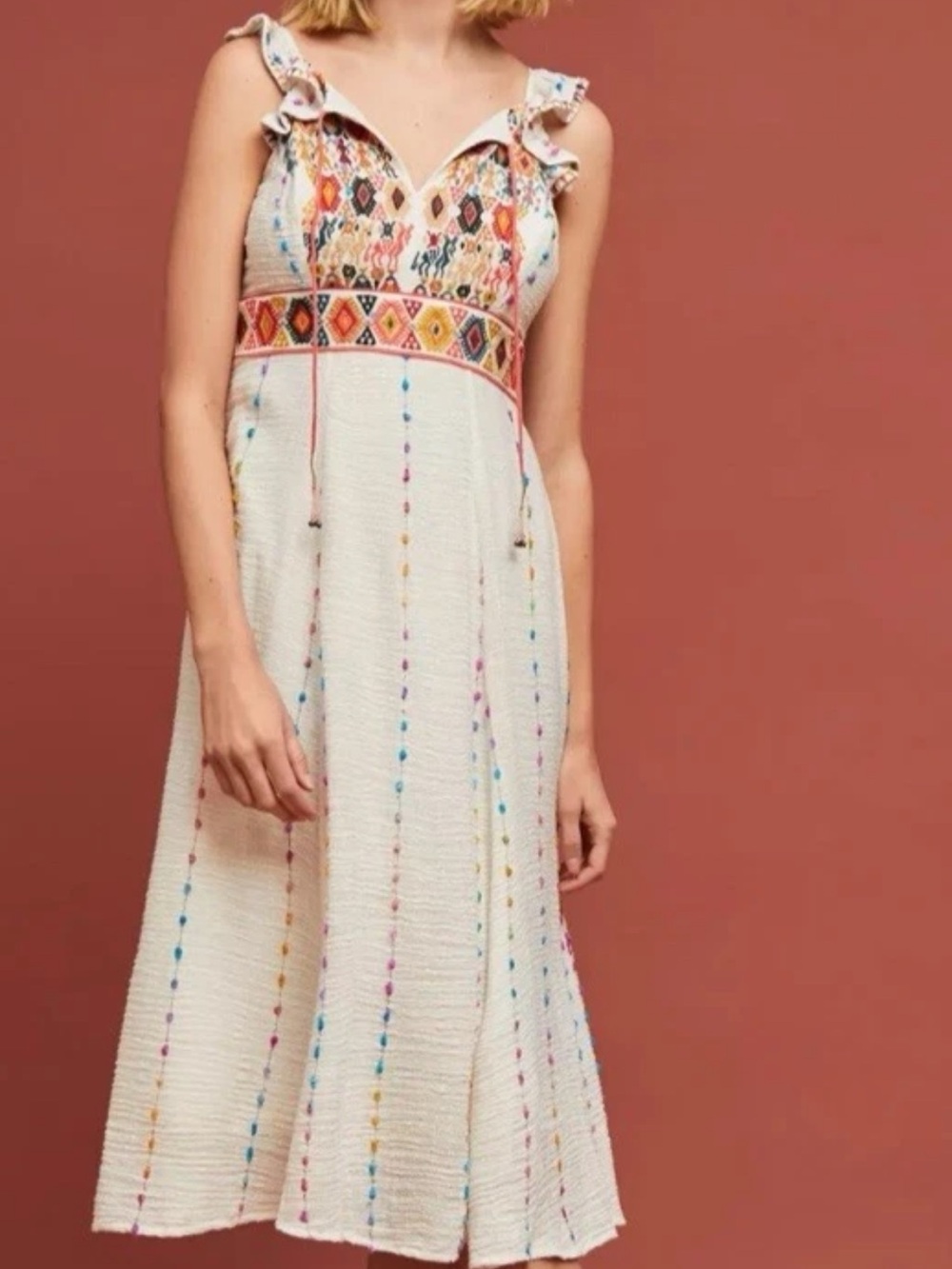 Anthropologie Altar'd State Andrea Llama boho festival Embroidery dress M